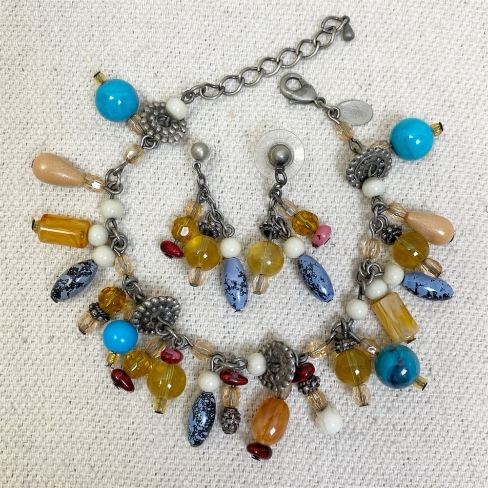 Premier Designs Bracelet Pd Multi Colored Bead Charms Bracelet Earrings Set